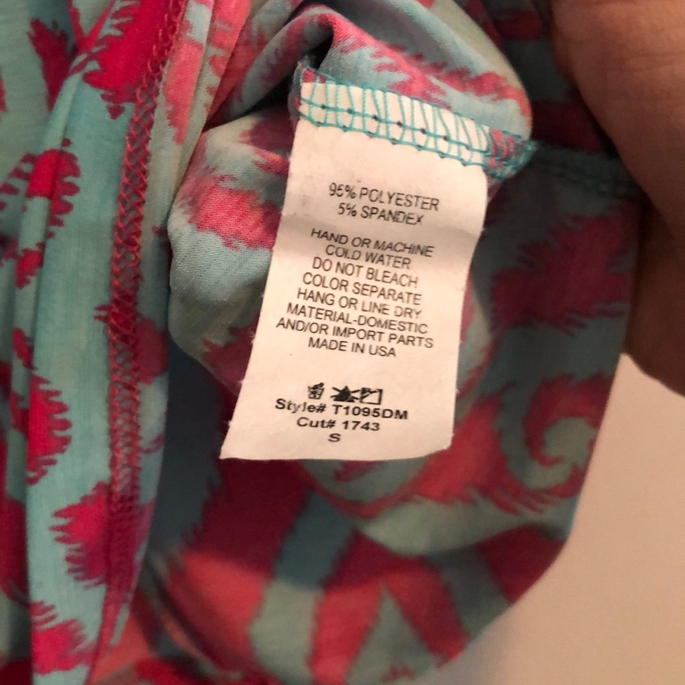 Pink Lily Boutique pink & teal blue summer blouse - Picture 5 of 6